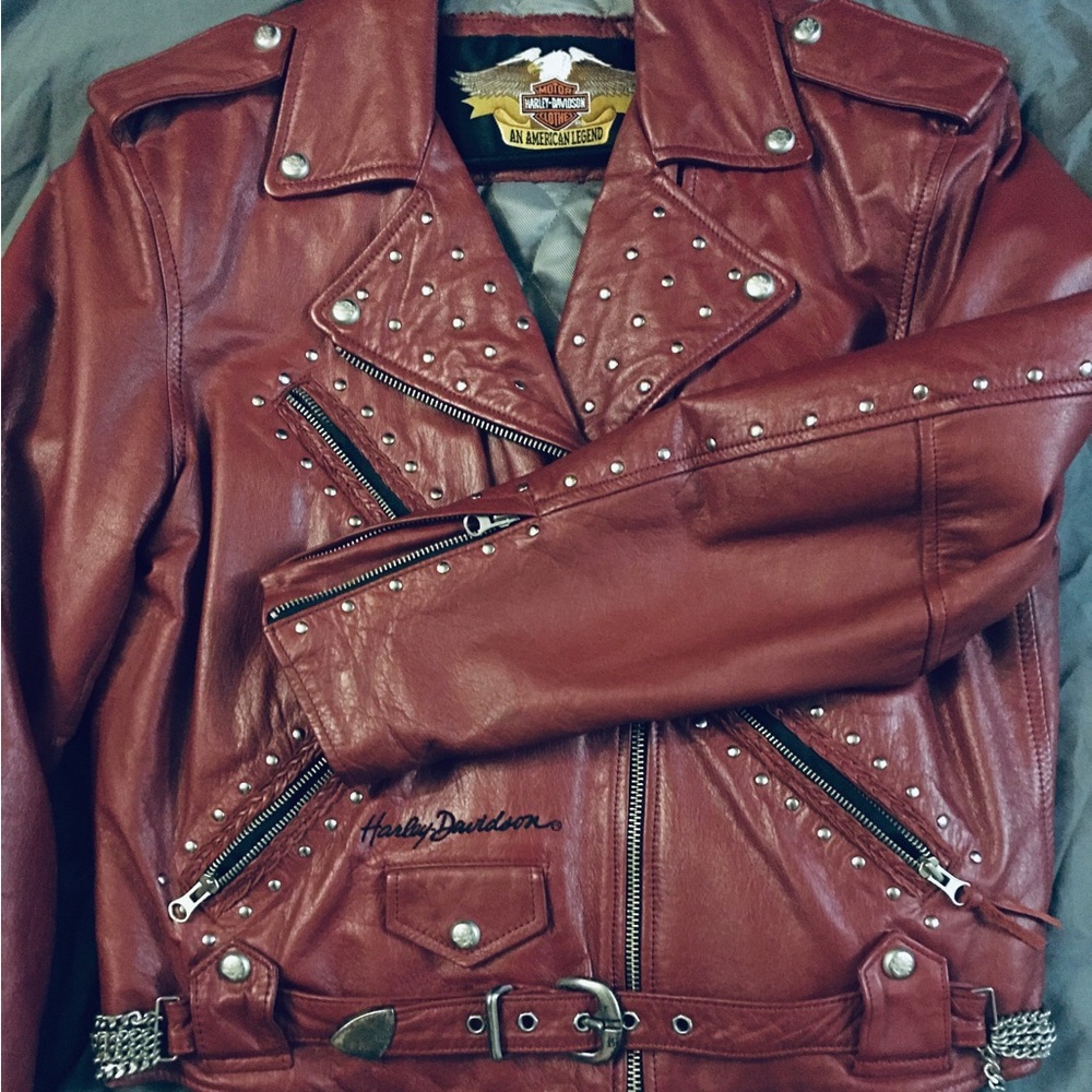 Harley Davidson red leather studded jacket-large